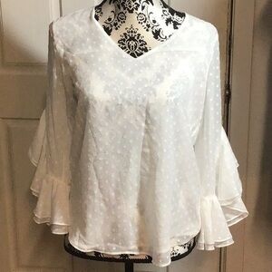 Women's Clip-Dot Ruffle-Sleeve Chiffon Top